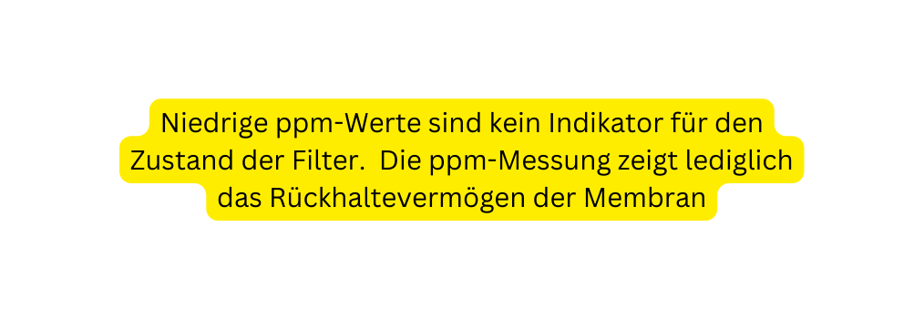 Niedrige ppm Werte sind kein Indikator für den Zustand der Filter Die ppm Messung zeigt lediglich das Rückhaltevermögen der Membran