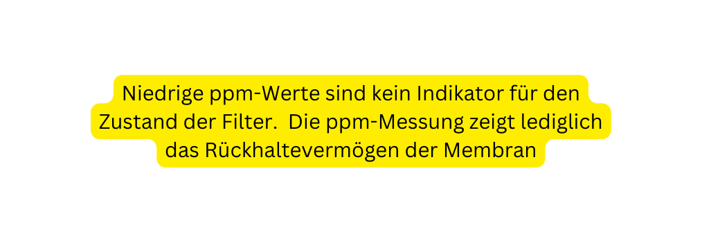 Niedrige ppm Werte sind kein Indikator für den Zustand der Filter Die ppm Messung zeigt lediglich das Rückhaltevermögen der Membran